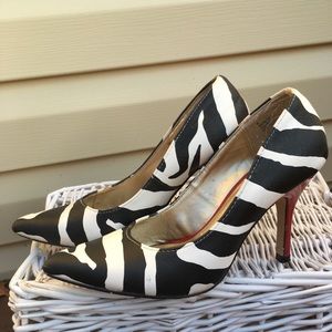 Kelly & Katie Zebra Pumps with Red Heel
